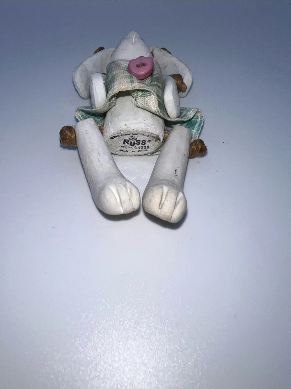 Russ Ceramic Articulated Bunny In Green Plaid Dress